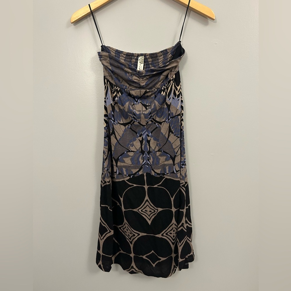 Free People Black and Purple Patterned Mini Dress Boho Medium
